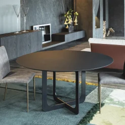 Settanta Tavolo Tondo Con Top In Resina Spatolata Color Dark Brown