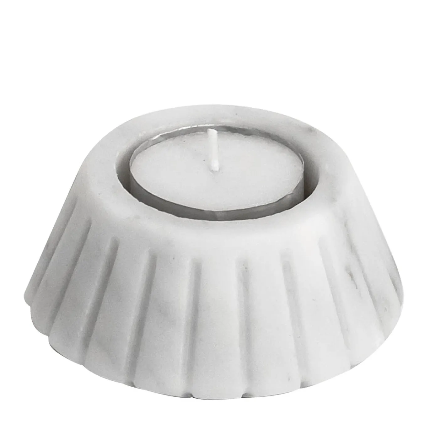 Set vaso basso in marmo bianco di Carrara e portacandele
