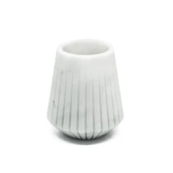 Set vaso basso in marmo bianco di Carrara e portacandele