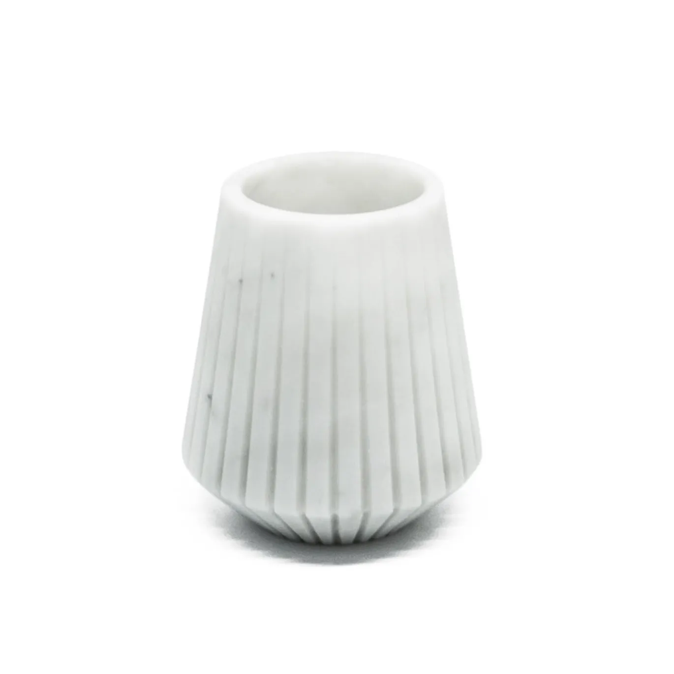 Set vaso basso in marmo bianco di Carrara e portacandele