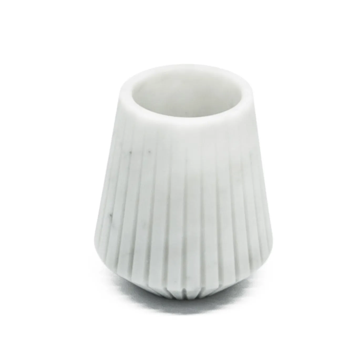 Set vaso basso in marmo bianco di Carrara e portacandele