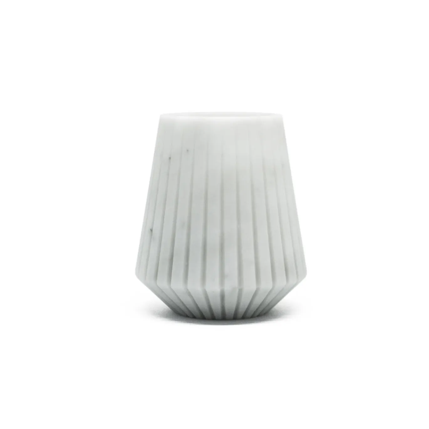 Set vaso basso in marmo bianco di Carrara e portacandele