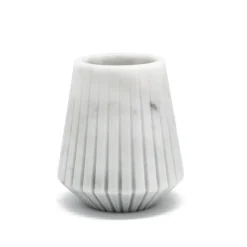 Set vaso basso in marmo bianco di Carrara e portacandele