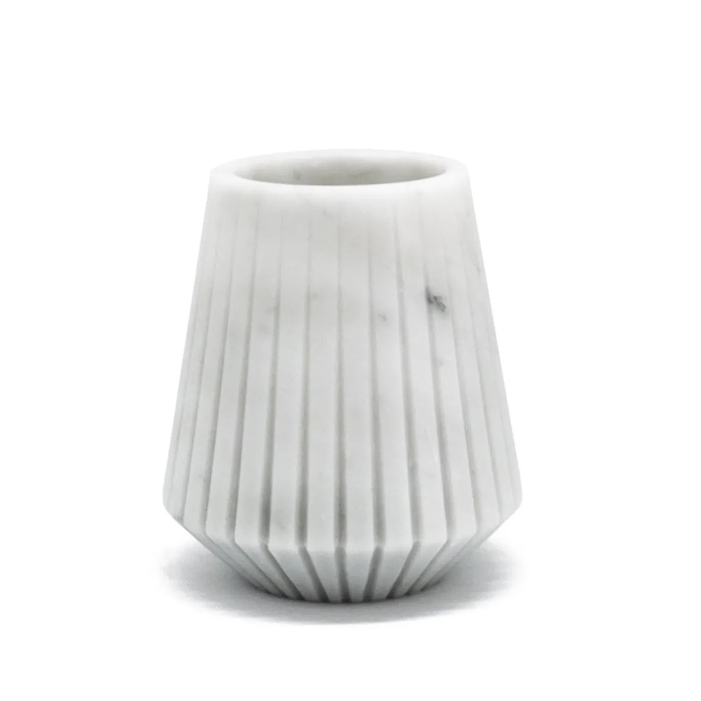 Set vaso basso in marmo bianco di Carrara e portacandele