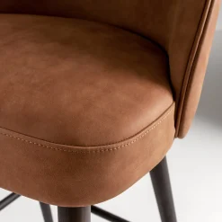 Sgabello Alto LV 101 S in Pelle Nabuk con Gambe in Legno Tinto