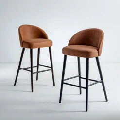 Sgabello Alto LV 101 S in Pelle Nabuk con Gambe in Legno Tinto