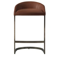 Sgabello alto Sign in pelle marrone con base in ottone finitura bronzo