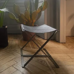 Sgabello Clifton4 in pelle e metallo galvanizzato