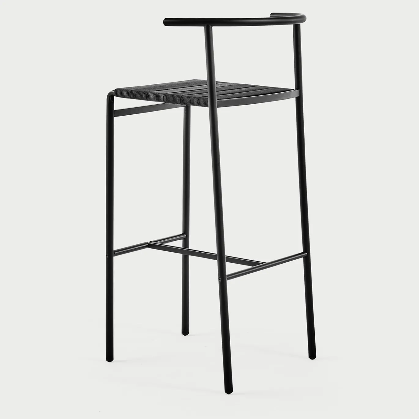 Sgabello da bar nero Café con sedile in cinghie di gomma nere
