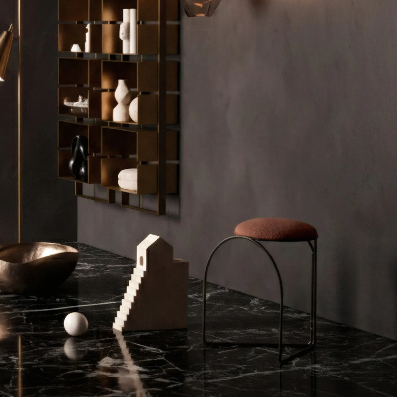 Sgabello Flow Basso in metallo con finitura Ultrablack