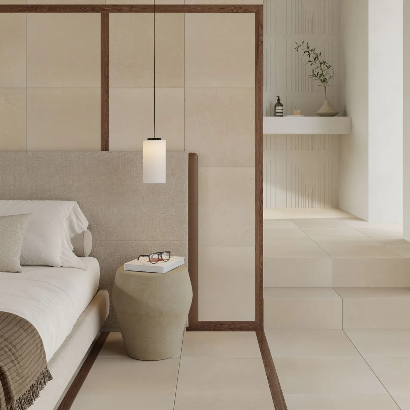 Sgabello Geometrico Bal in pietra Beige