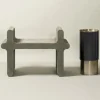 Sgabello in pelle verde ossico N. 1