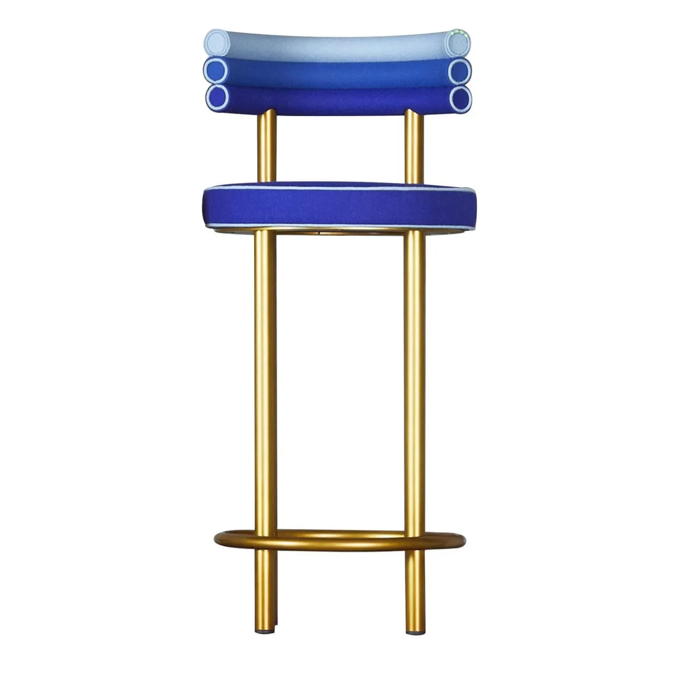 Sgabello Jimmy in tessuto blu e metallo dorato di Giuseppe Dicecca #1