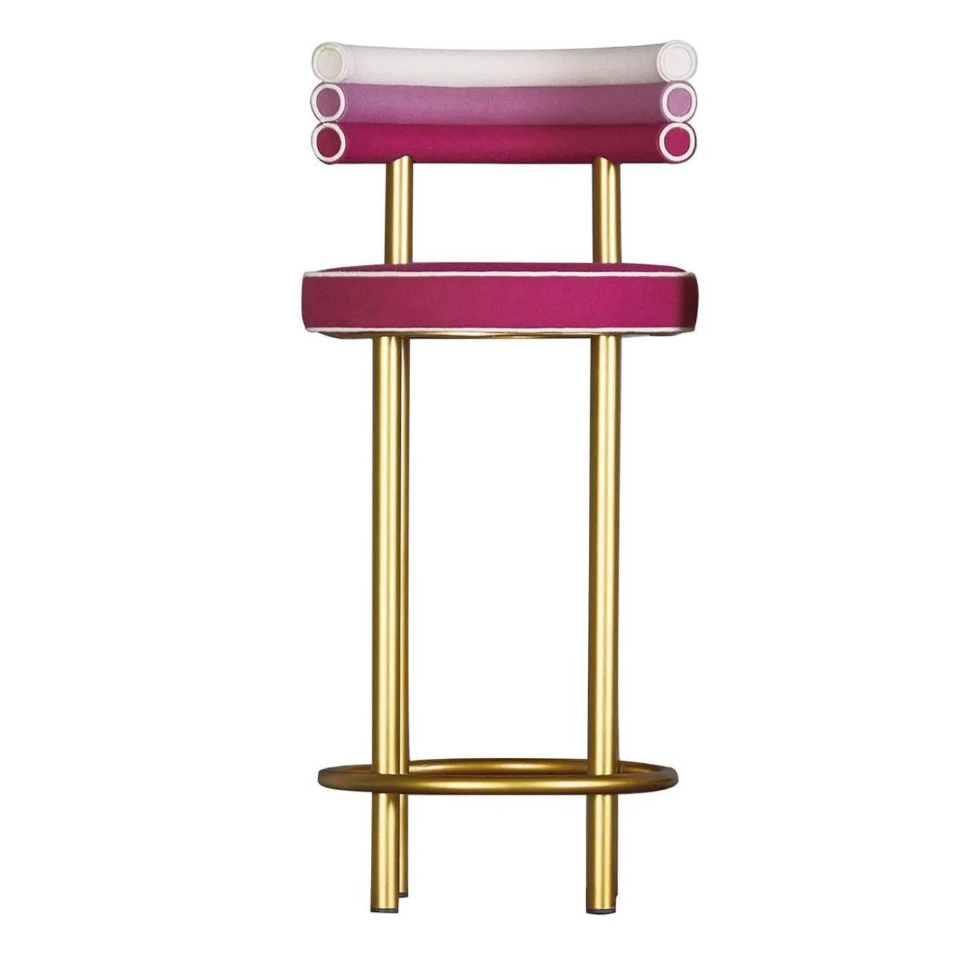 Sgabello Jimmy in tessuto rosa e metallo dorato di Giuseppe Dicecca