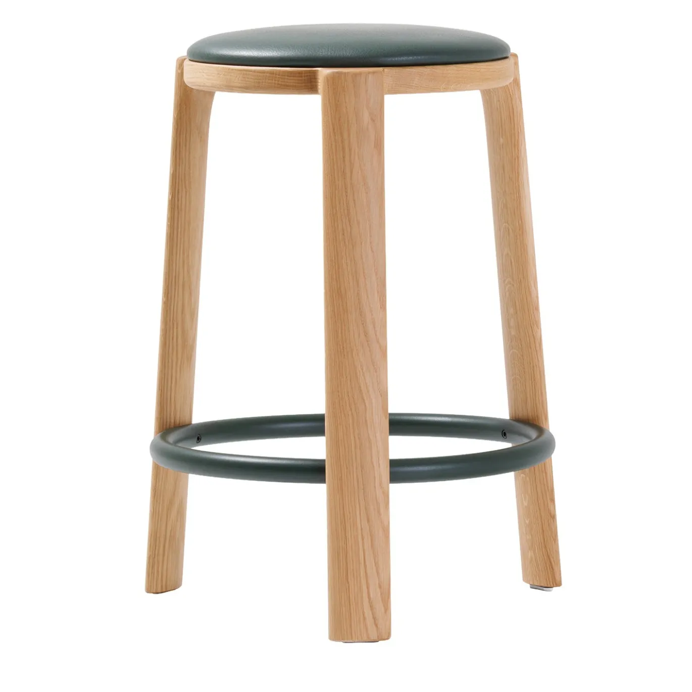 Sgabello rotondo Cute in legno di Rovere e pelle di Favaretto & Partners