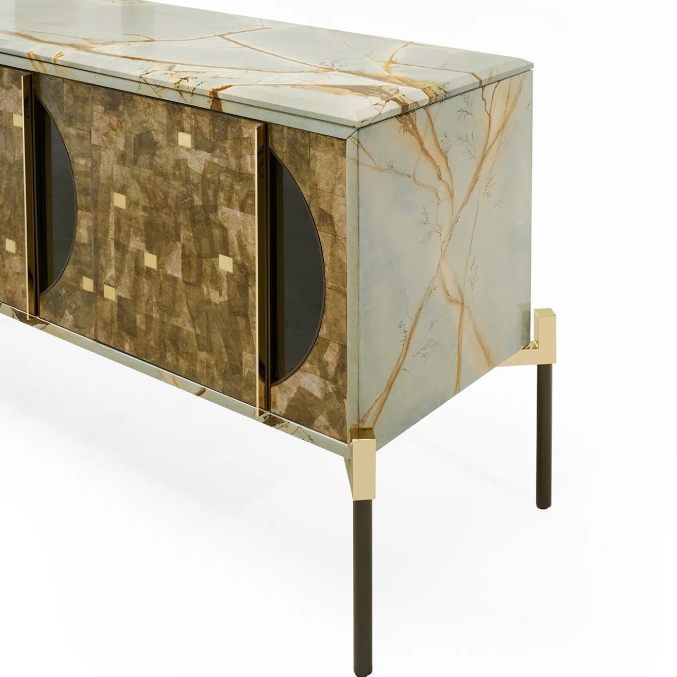 Sideboard East Ovest con piano in marmo e porte in minerali