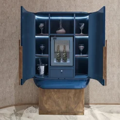 Siona Bar Unit in Legno Laccato Blu e Pelle
