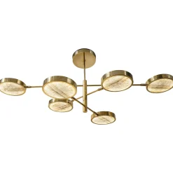 Sistema Solare, lampadario a 6 bracci in ottone e onice