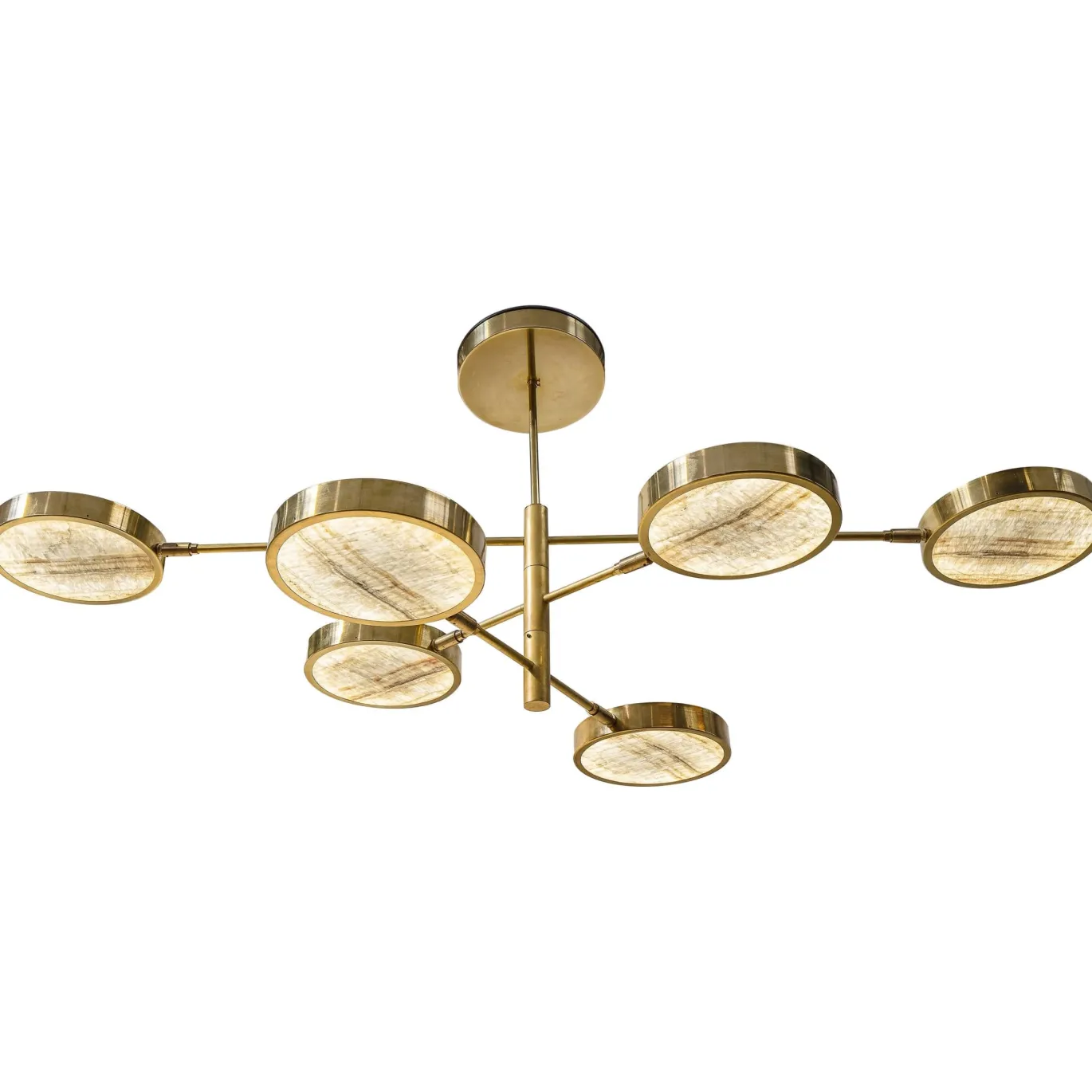 Sistema Solare, lampadario a 6 bracci in ottone e onice