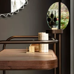 Specchio da Parete Glimt Rotondo in Pelle Marrone