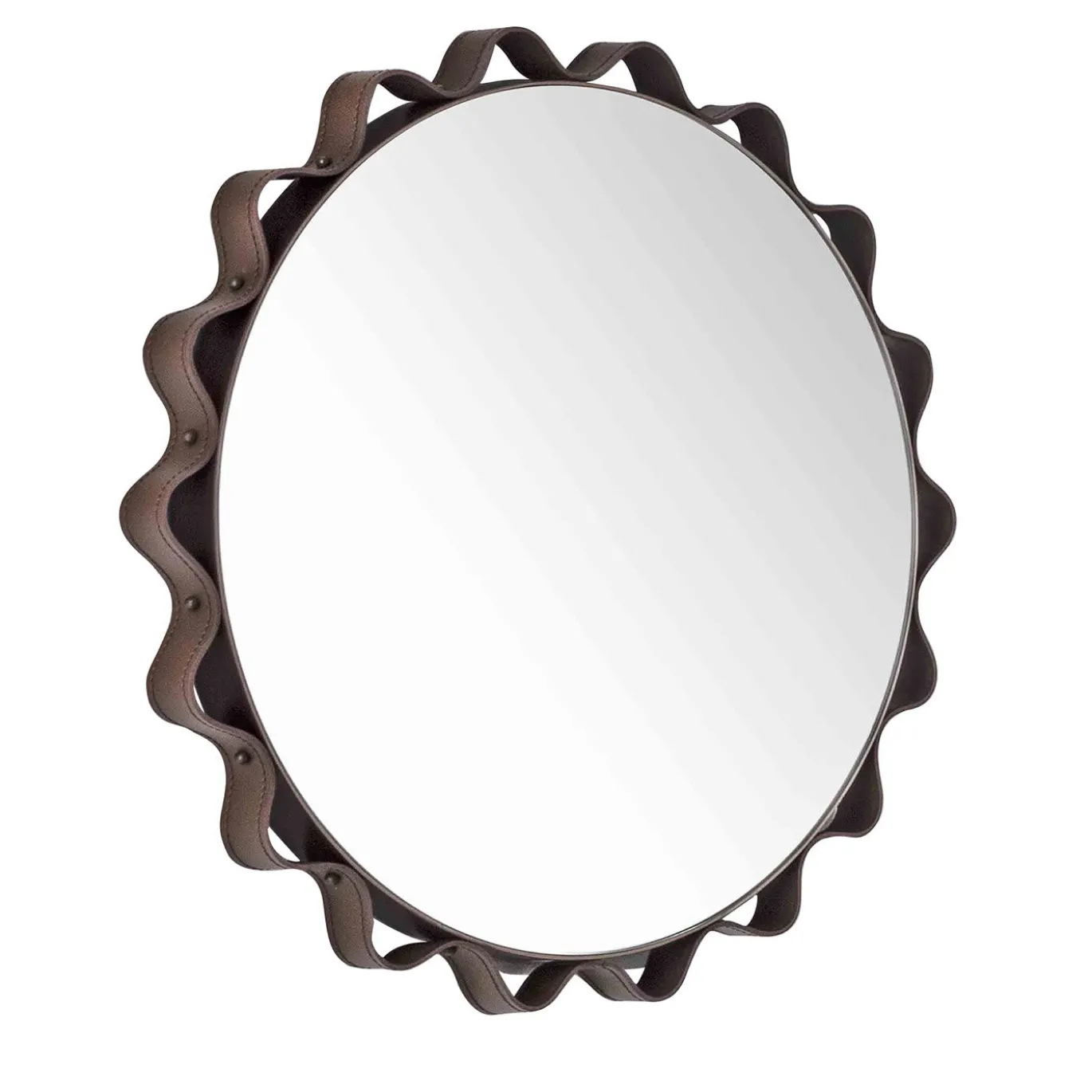 Specchio da Parete Glimt Rotondo in Pelle Marrone