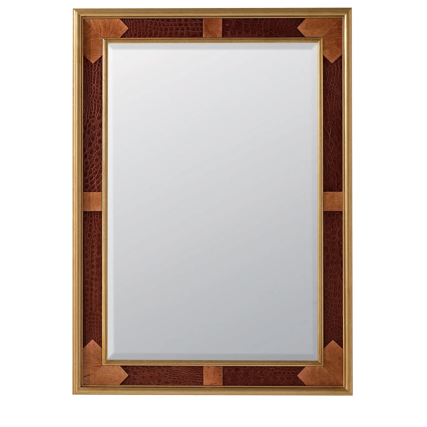 Specchio da parete in coccodrillo con foglia d'oro