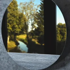 Specchio da parete Orizzonte Tondo in resina spatolata argento