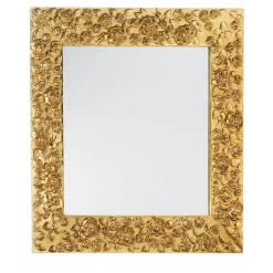 Specchio da parete quadrato Liberty con rose in foglia oro