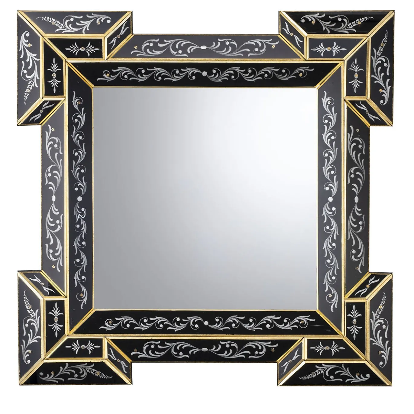 Specchio da parete Redor nero con foglia d'oro