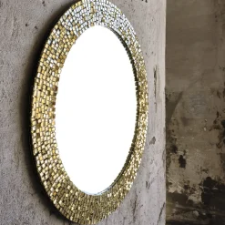 Specchio da parete rotondo Sovrapposto in mosaico d'oro