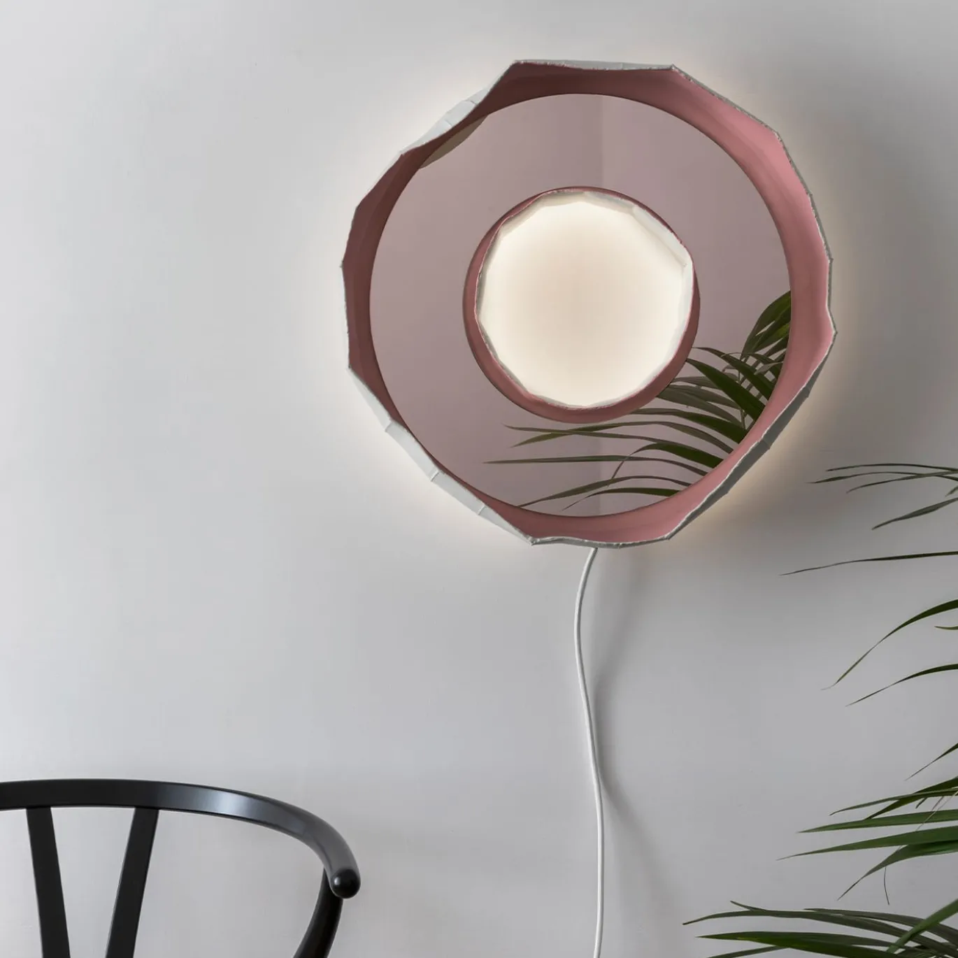 Specchio-lampada Reflections Ring Aura 50 Rosa