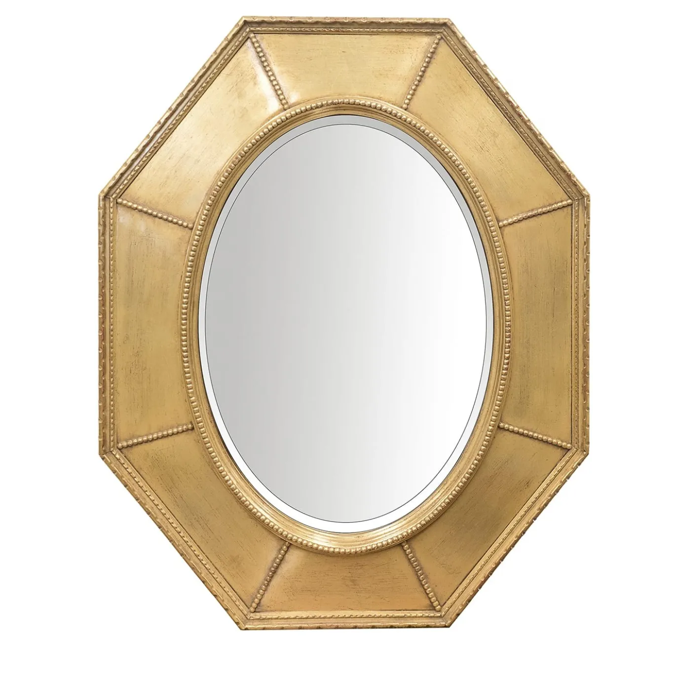 Specchio ovale con cornice ottagonale dorata