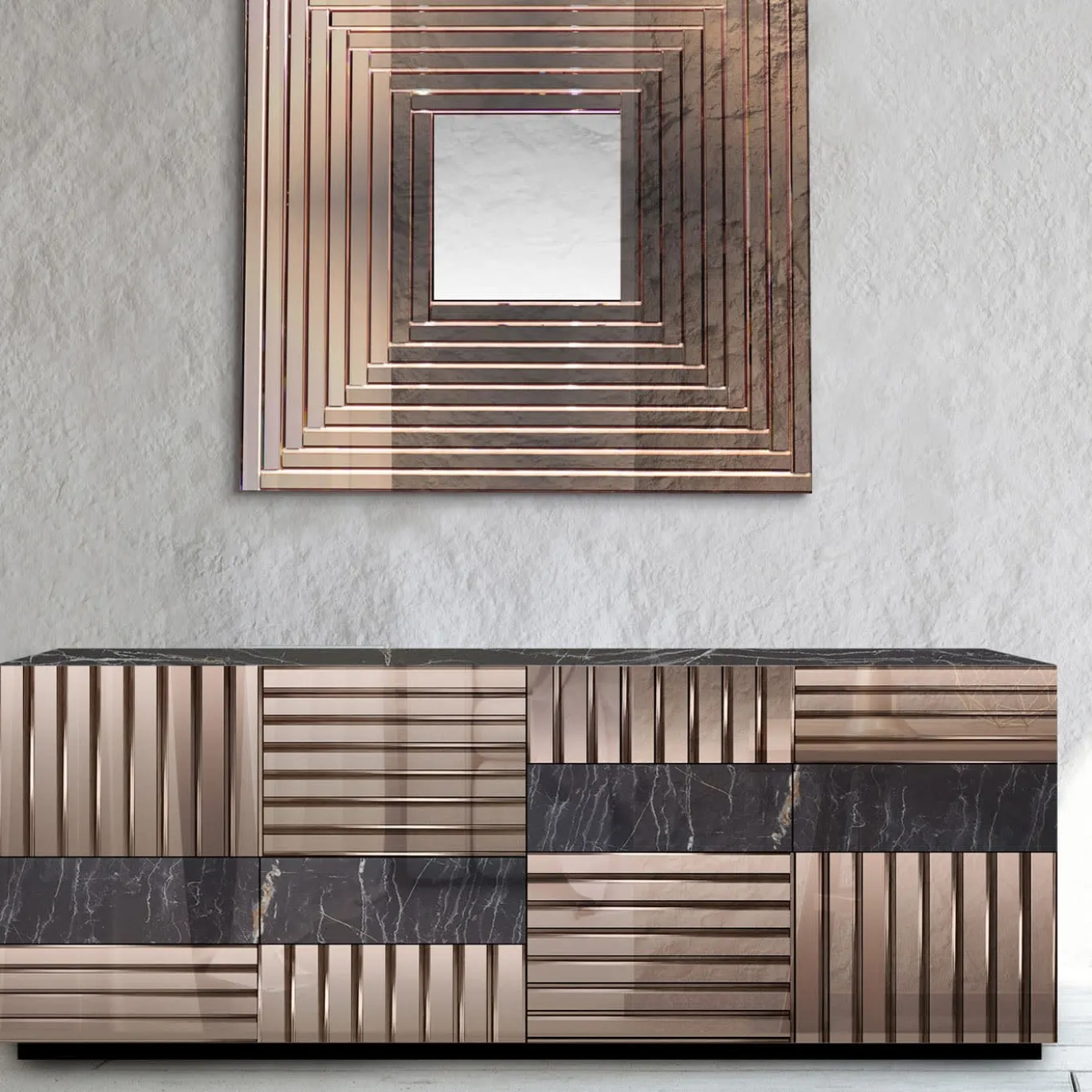 Specchio quadrato Striche in vetro bronzato