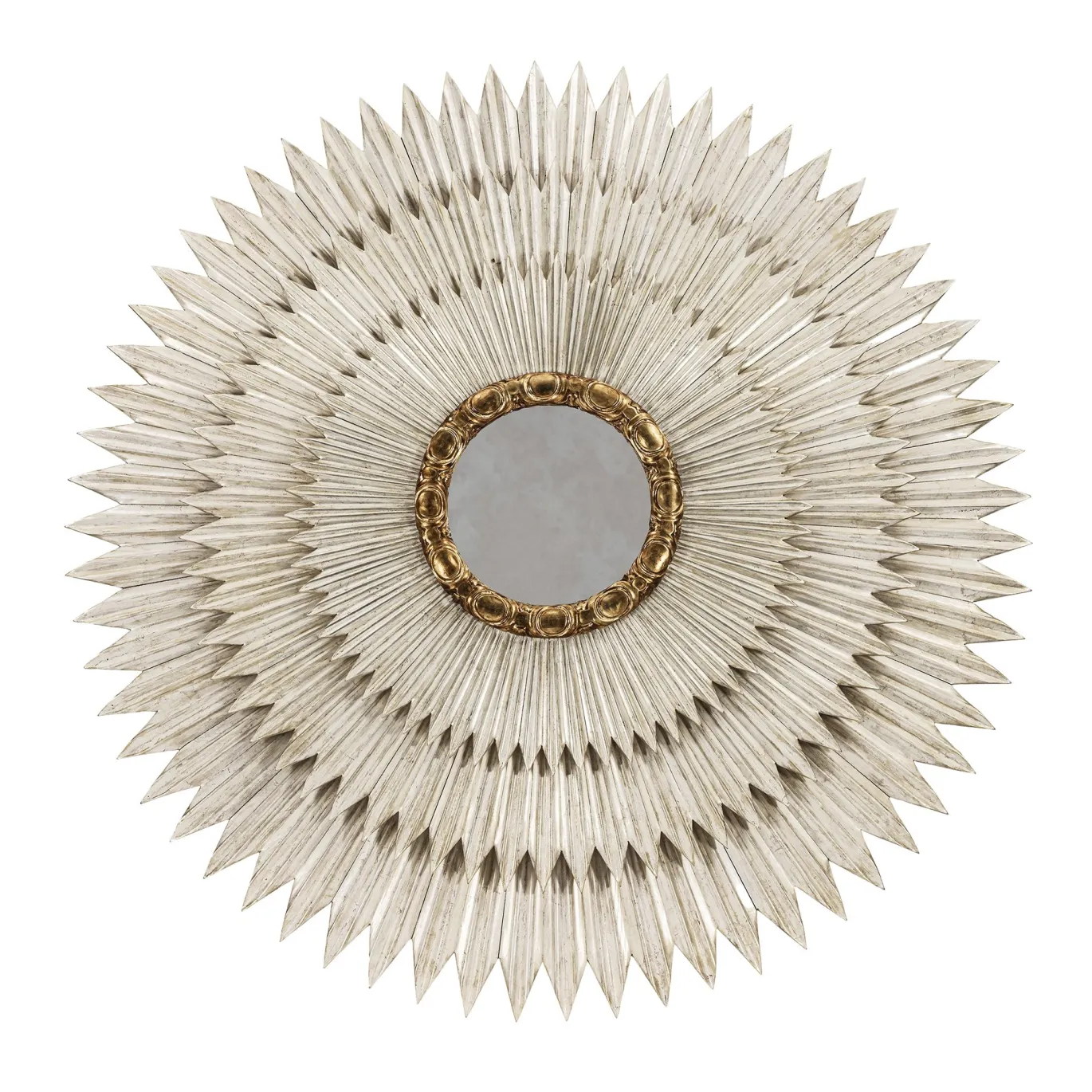 Specchio Sole con Cornice Rotonda in Foglia d'Argento e Oro