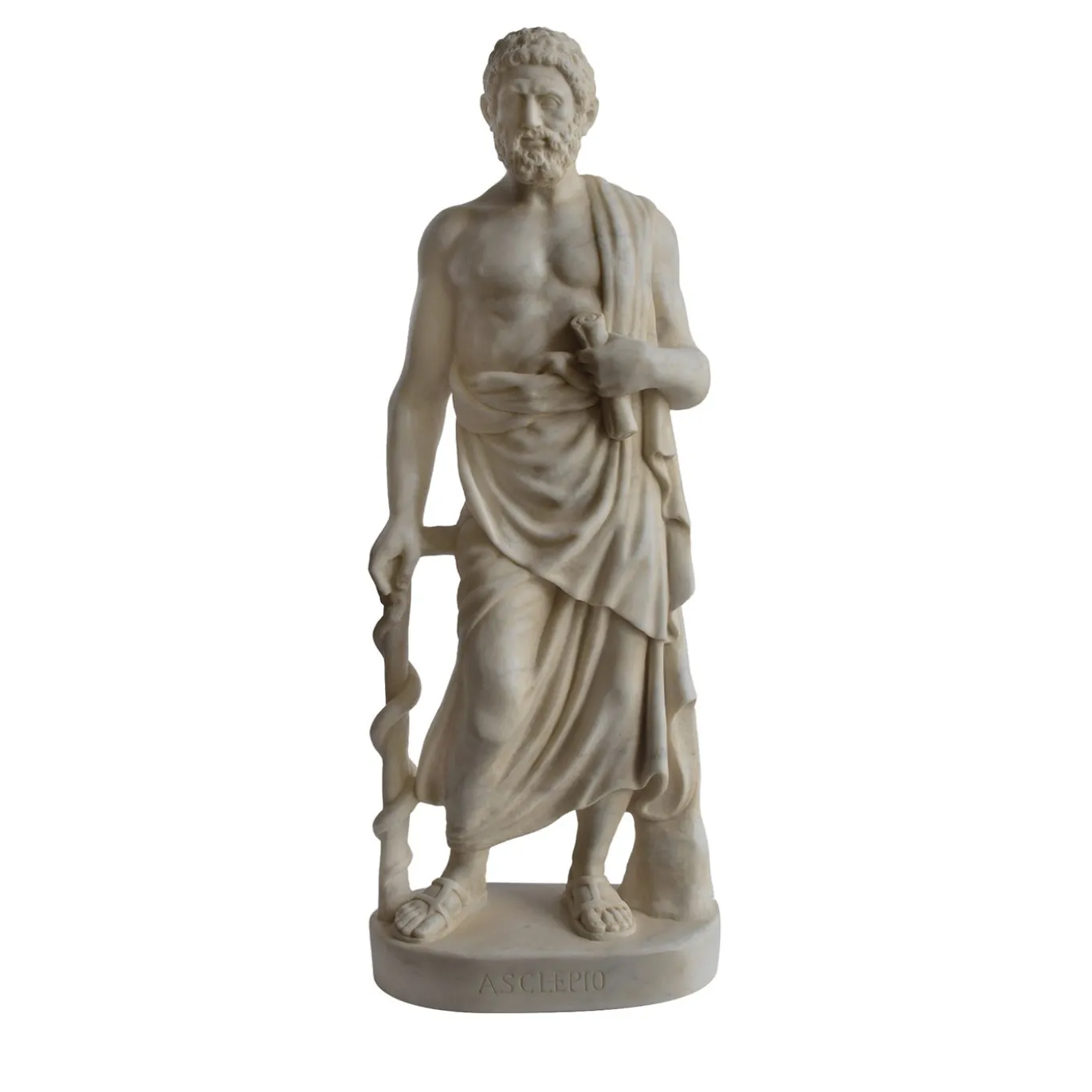Statua Asclepio-Esculapio in Marmo Bianco Carrara