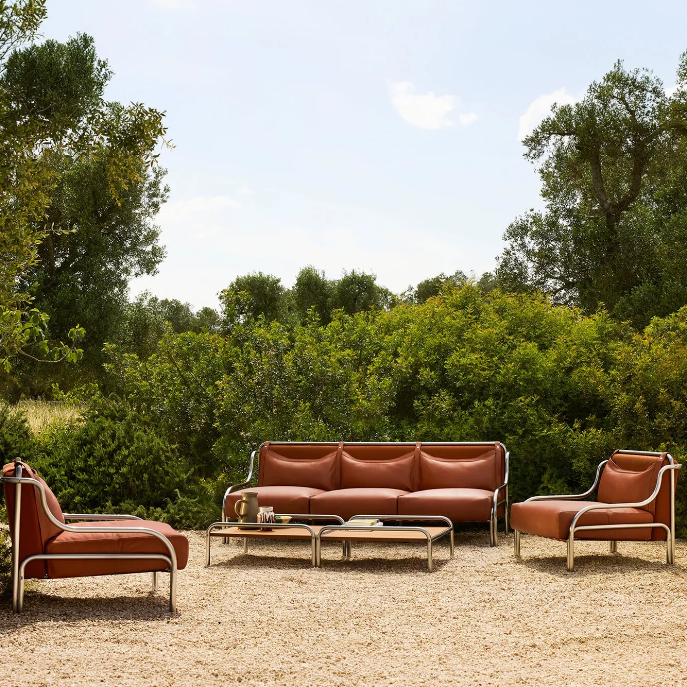 Stringa 1963 Divano da Esterno a Tre Posti in Pelle Terracotta di Gae Aulenti