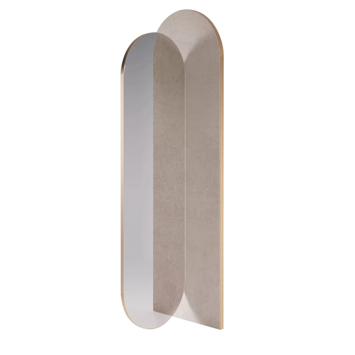 takada beige bison leather and polished brass metal mirror