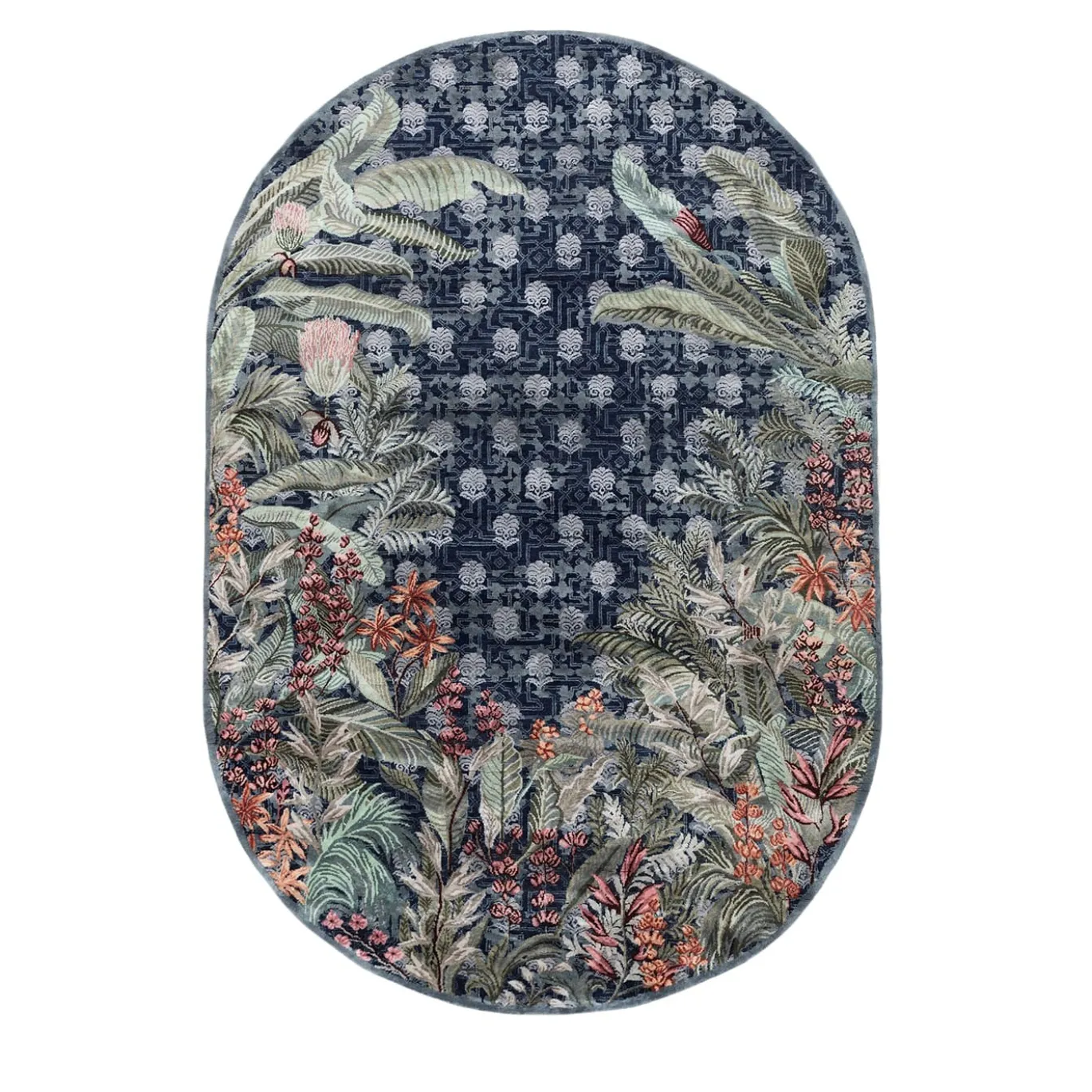 Tappeto Annodato A Mano Peacoat & Old World Blue Oval