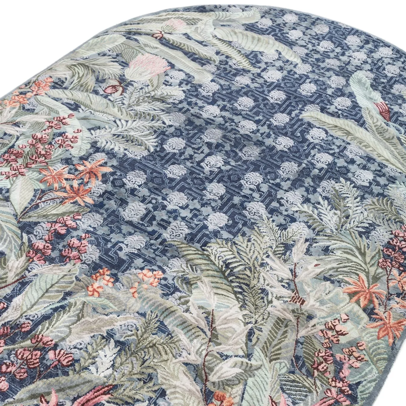 Tappeto Annodato A Mano Peacoat & Old World Blue Oval