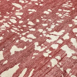 Tappeto artigianale in seta di bambù rosso e bianco Mars