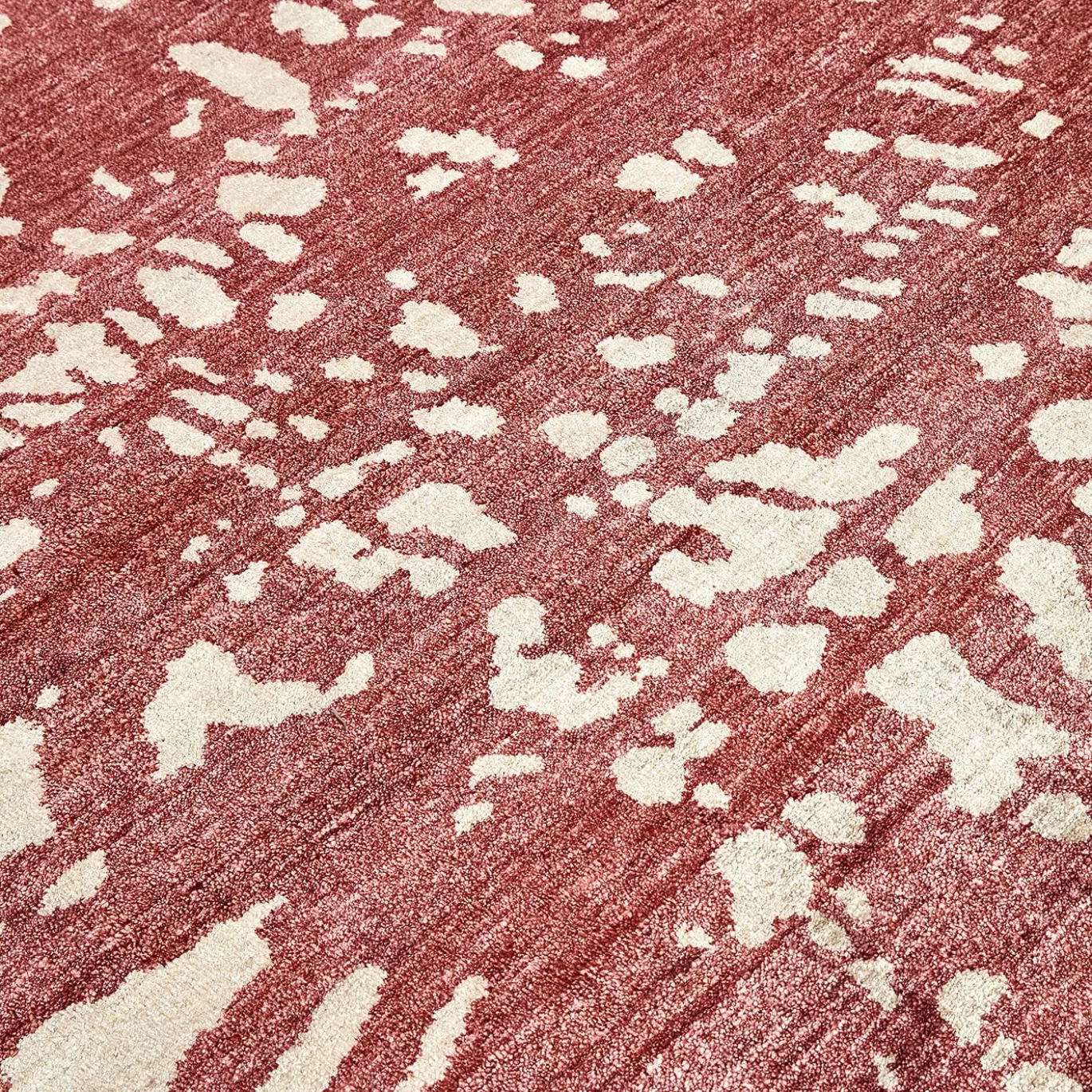 Tappeto artigianale in seta di bambù rosso e bianco Mars