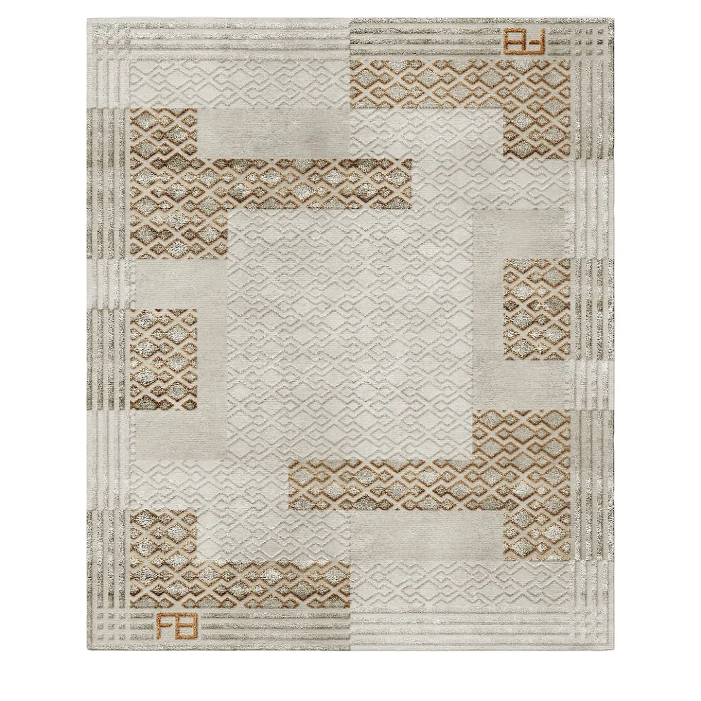 Tappeto 'Deco' di ispirazione Art Deco nei toni del grigio e del marrone