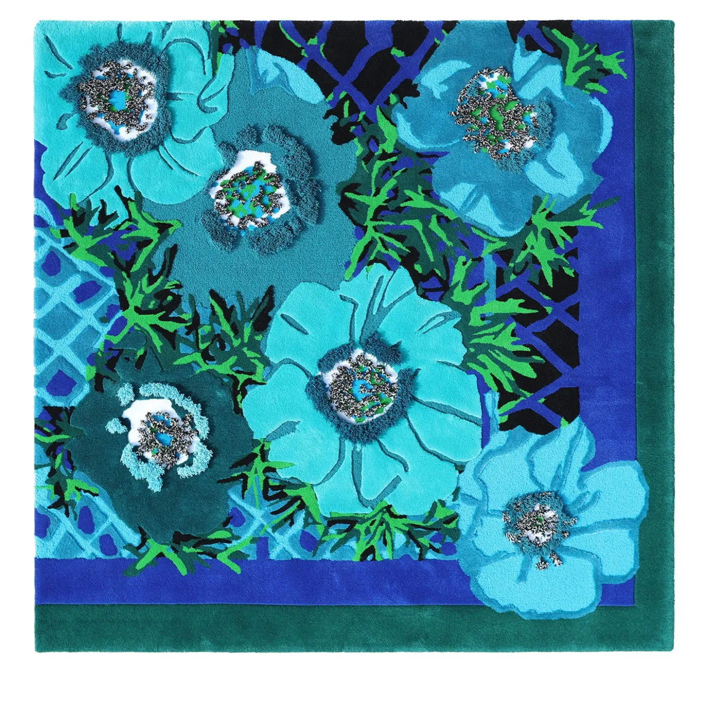 Tappeto Eula a Fiori Tonalit� Blu in Lana di Ken Scott