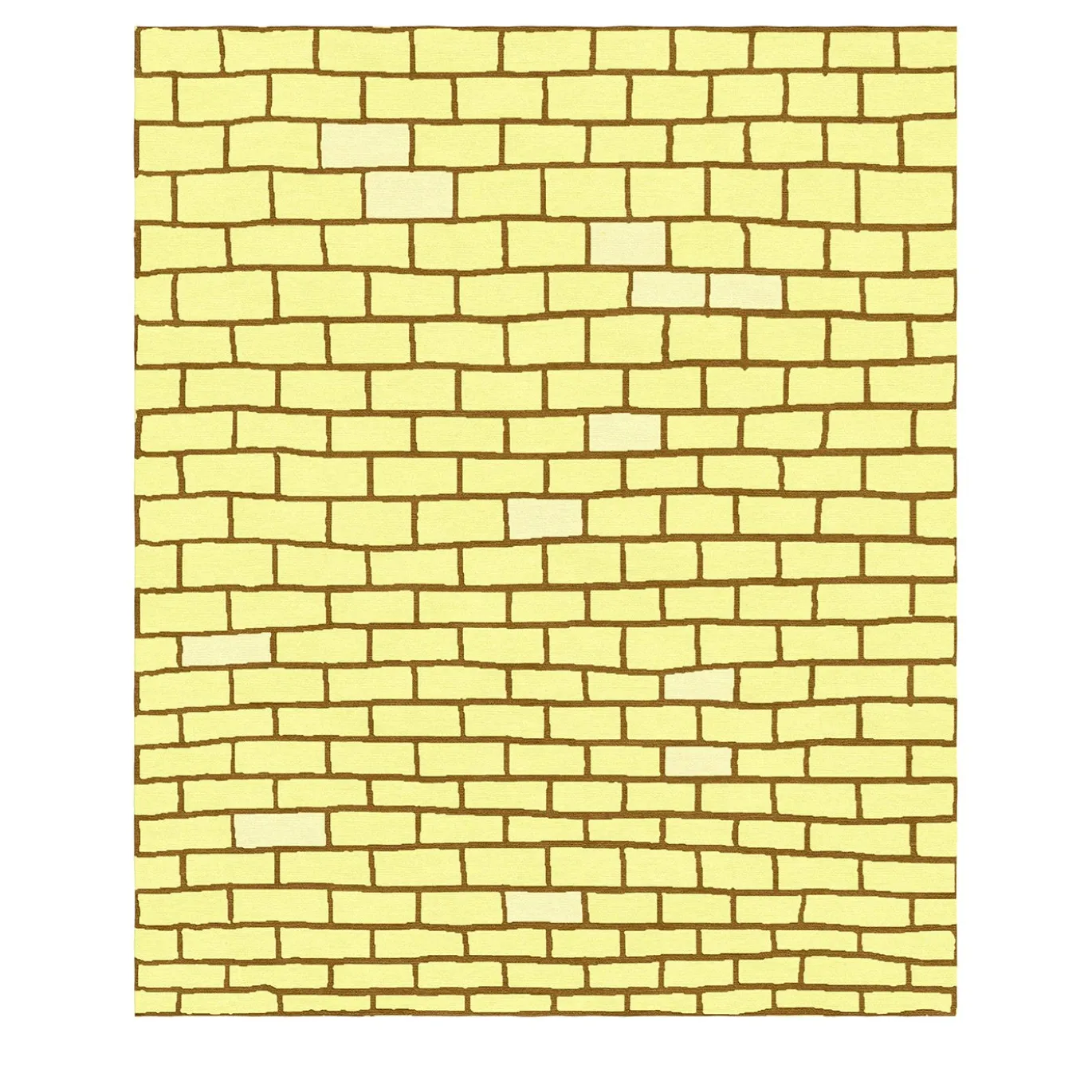 Tappeto in lana gialla fatto a mano con motivo di muro di mattoni
