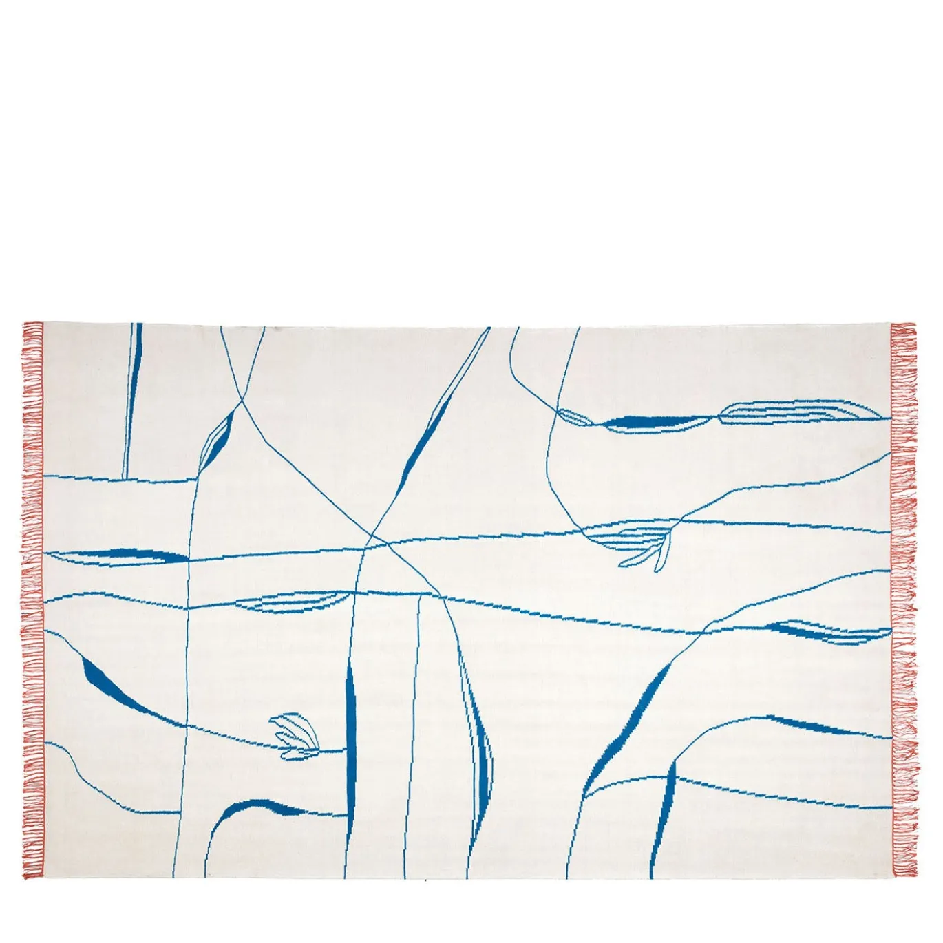 Tappeto in lana Ravie Rouge bianco con motivo a righe blu