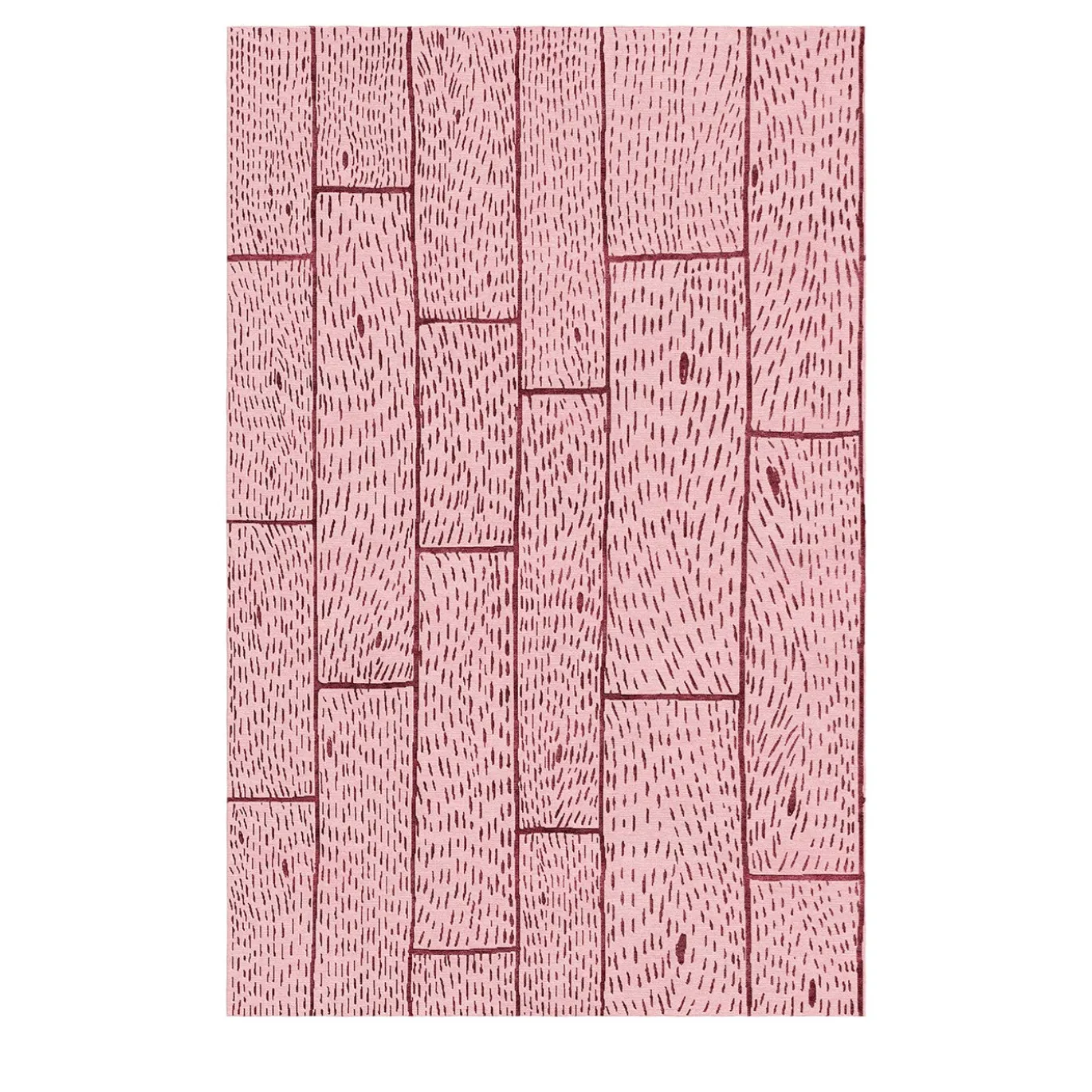Tappeto in lana rosa fatto a mano con assi di legno
