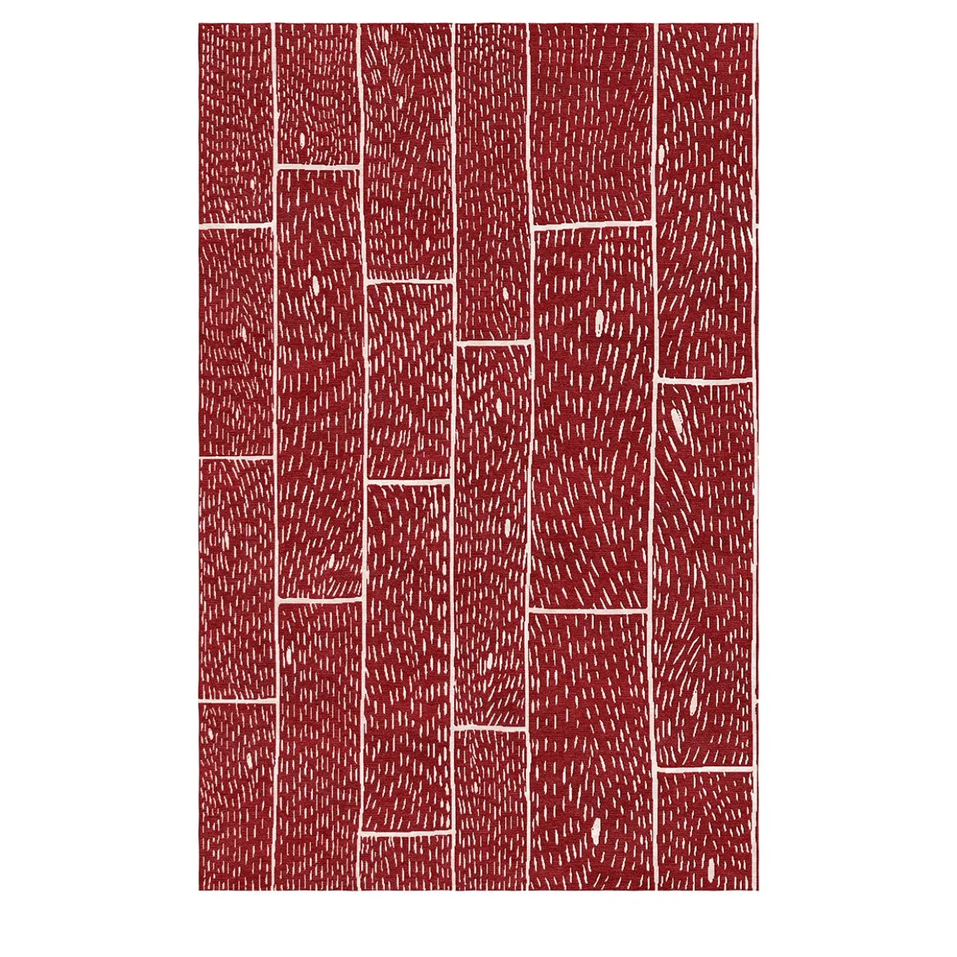 Tappeto in lana rossa fatto a mano con assi di legno