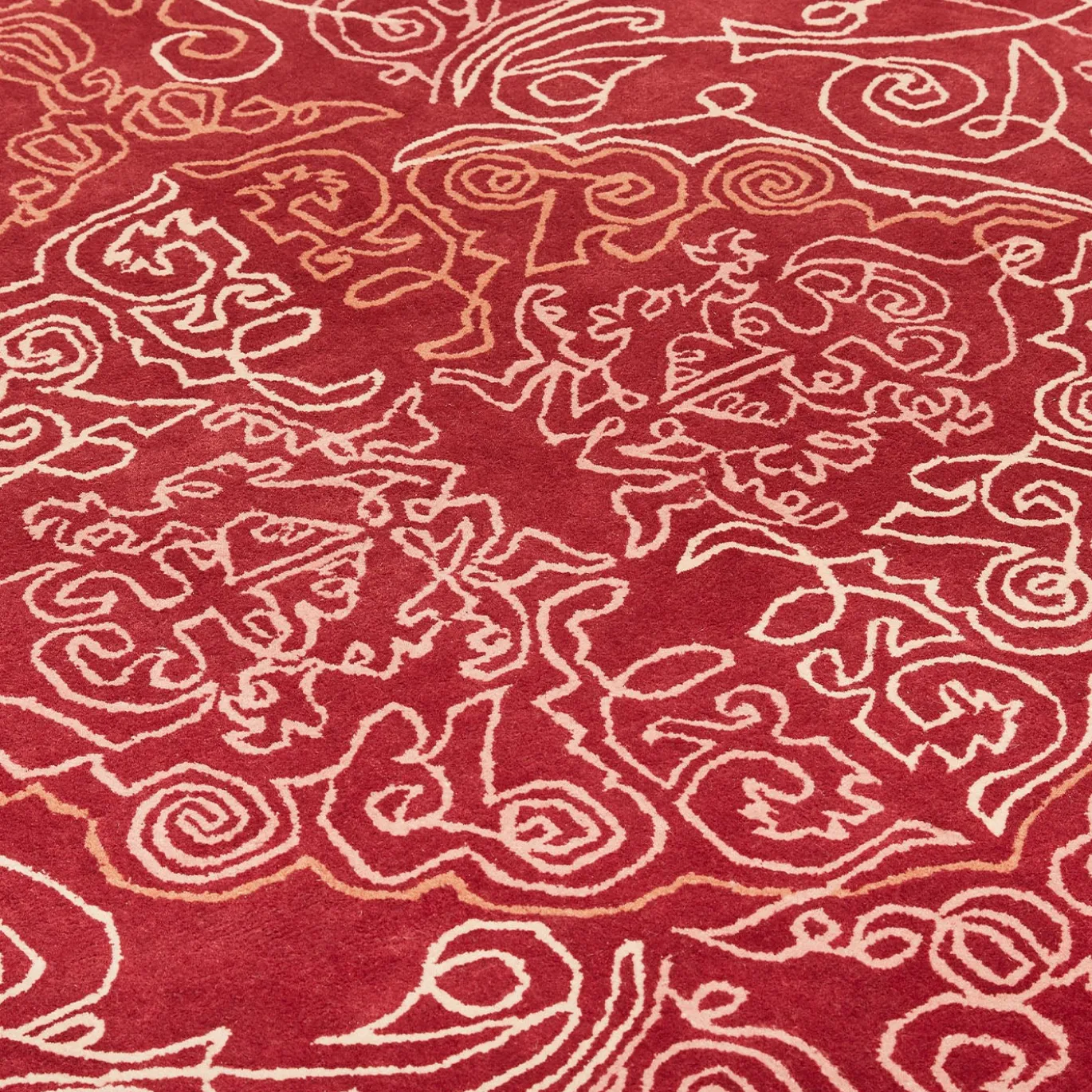 Tappeto in lana rosso ONE-STROKE