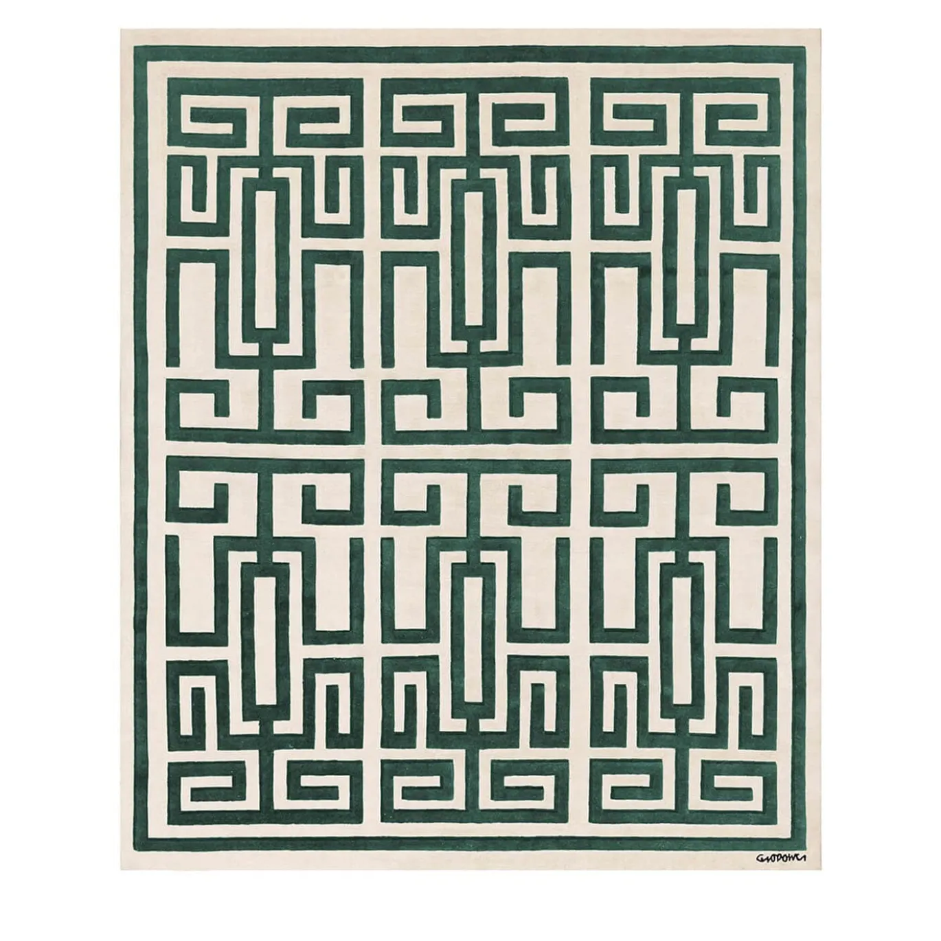 Tappeto in Lana Verde e Bianco Labirinto di Gio Ponti