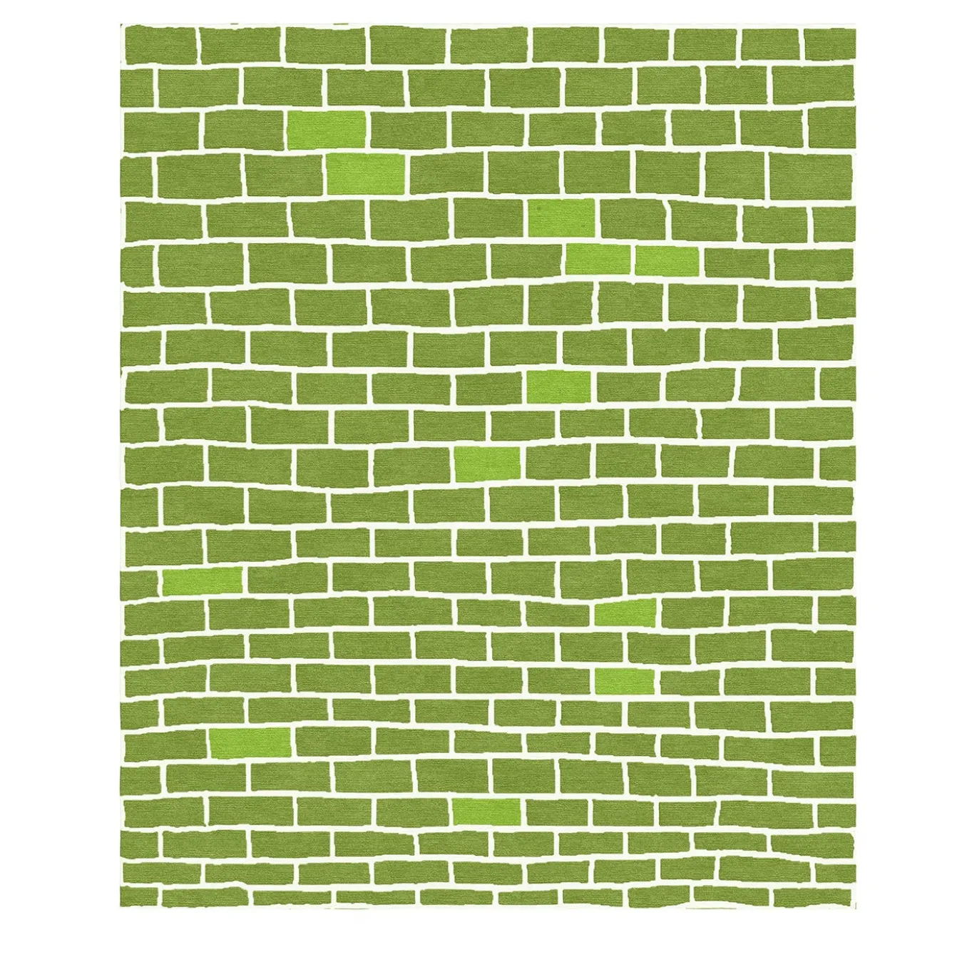 Tappeto in lana verde fatto a mano con motivo di muro di mattoni